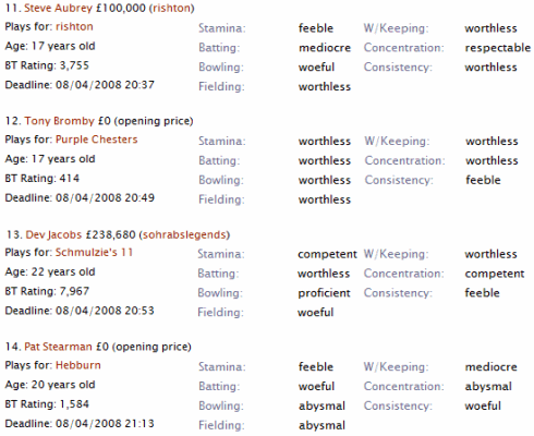 Image showing some results from the transfermarket